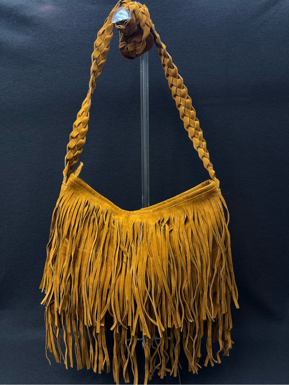 Fringed faux sued Shoulder Bag in Mustard Yellow